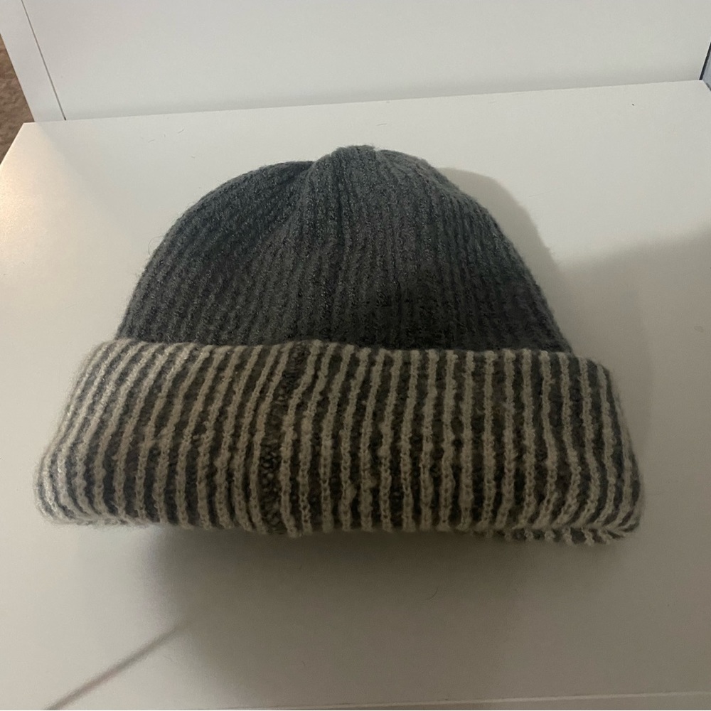 Aerie grey and white striped soft winter beanie